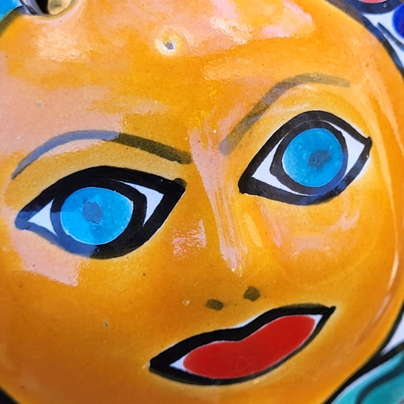 Talavera Red Clay Pottery Floral Sun Round Wall Hanging Made in Mexico - Picture 6 of 12